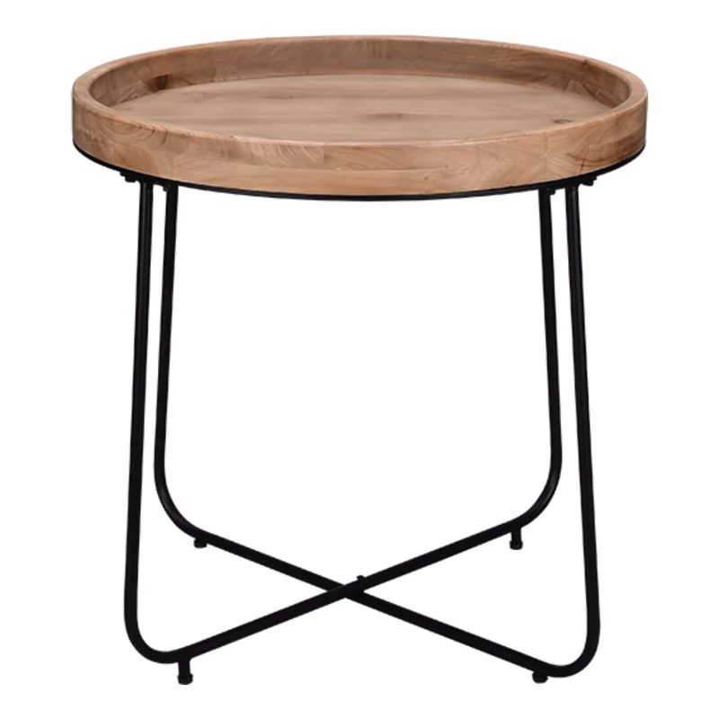 Table d'appoint ronde en bois naturel et métal noir - Jil