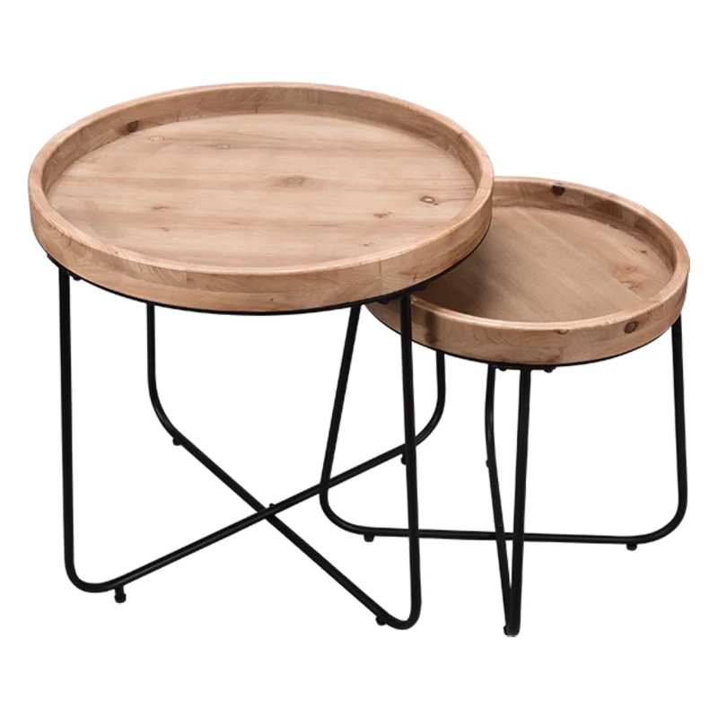 Table d'appoint ronde en bois naturel et métal noir - Jil