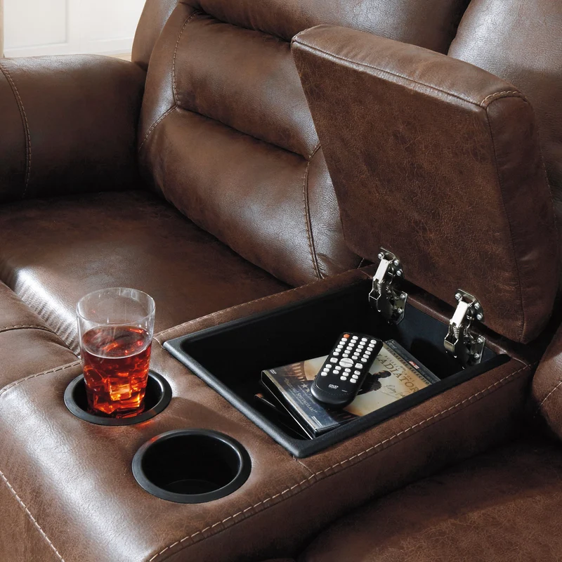 Causeuse inclinable motorisée aspect cuir avec console - Stoneland