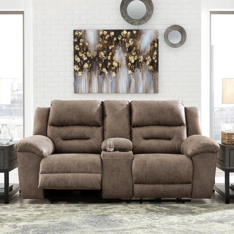 Causeuse inclinable aspect cuir avec console - Stoneland
