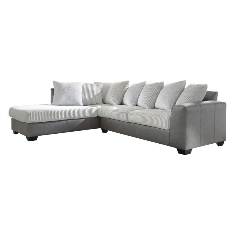 Sectionnel 2 pièces en tissu blanc/aspect cuir gris avec chaise longue et coussins - Clairette Court