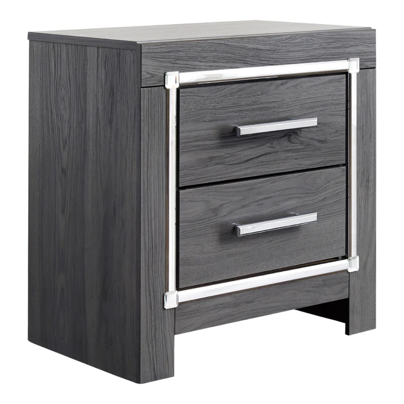 Table de chevet à 2 tiroirs en bois/MDF gris - Lodanna