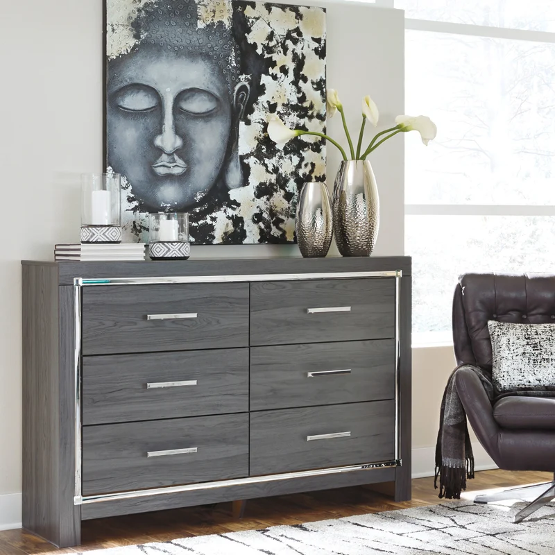 Bureau à 6 tiroirs en bois/MDF gris - Lodanna