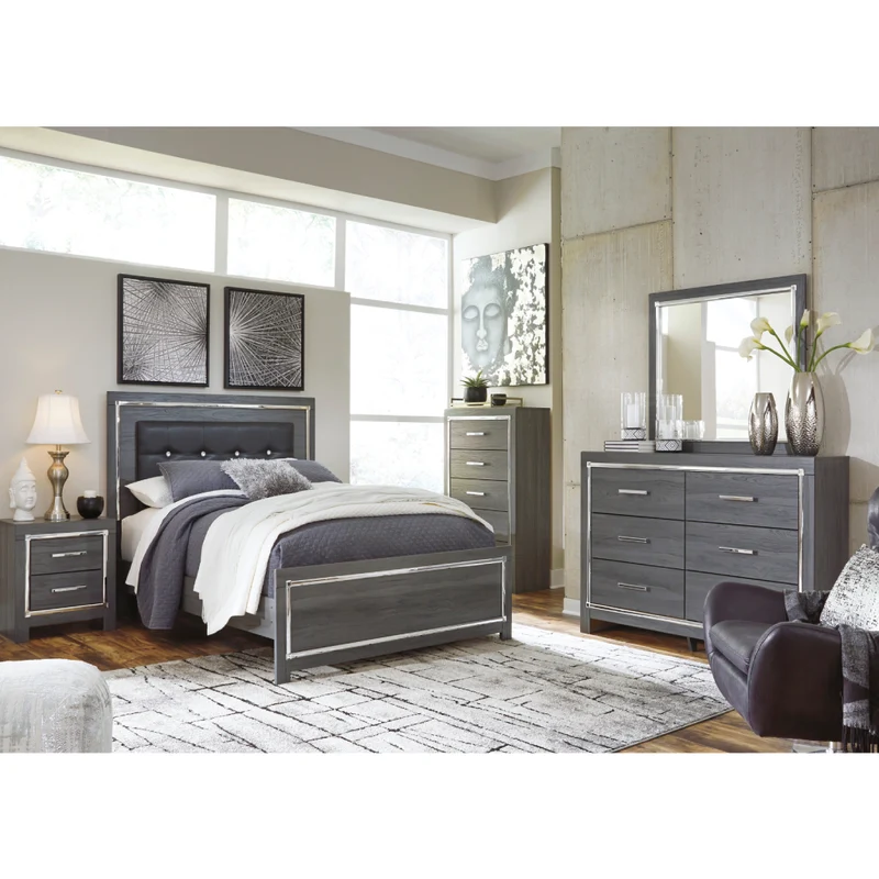 Bureau à 6 tiroirs en bois/MDF gris - Lodanna
