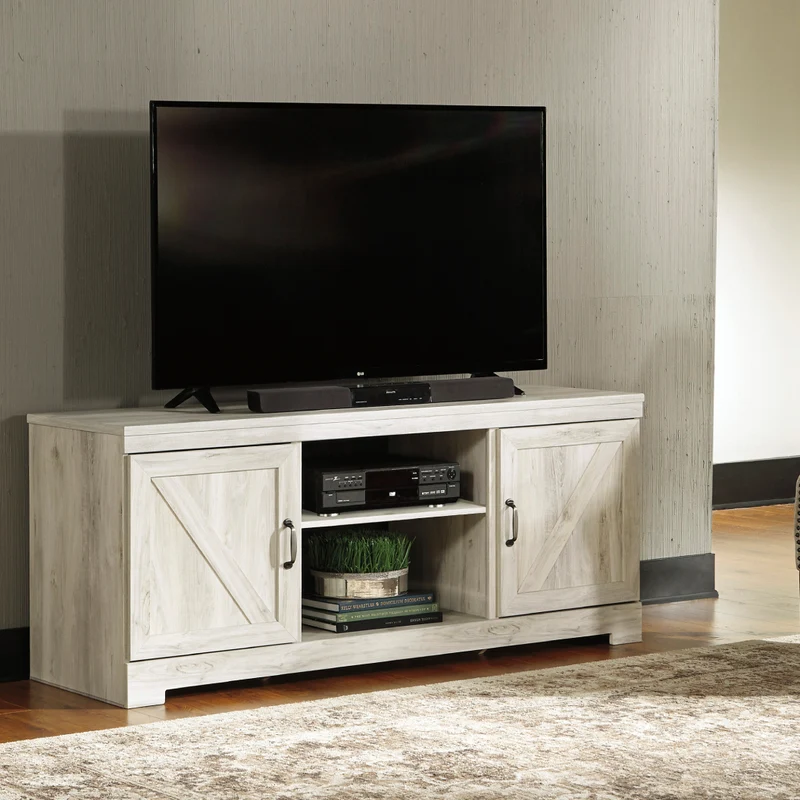 Meuble de télévision en bois/MDF blanc antique avec 2 portes - Bellaby