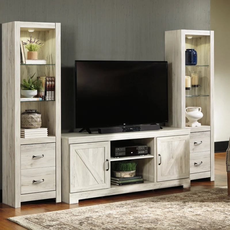 Meuble de télévision en bois/MDF blanc antique avec 2 portes - Bellaby