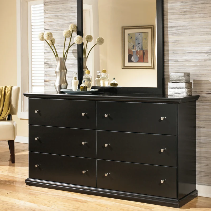 Bureau à 6 tiroirs en bois/MDF noir - Maribel