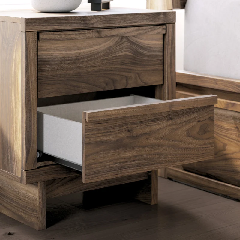 Table de chevet à 2 tiroirs en bois/MDF brun noyer - Chirason