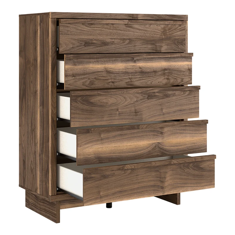 Commode à 5 tiroirs en bois/MDF brun noyer - Chirason