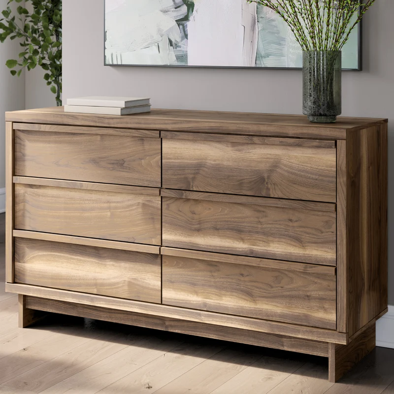 Bureau à 6 tiroirs en bois/MDF brun noyer - Chirason