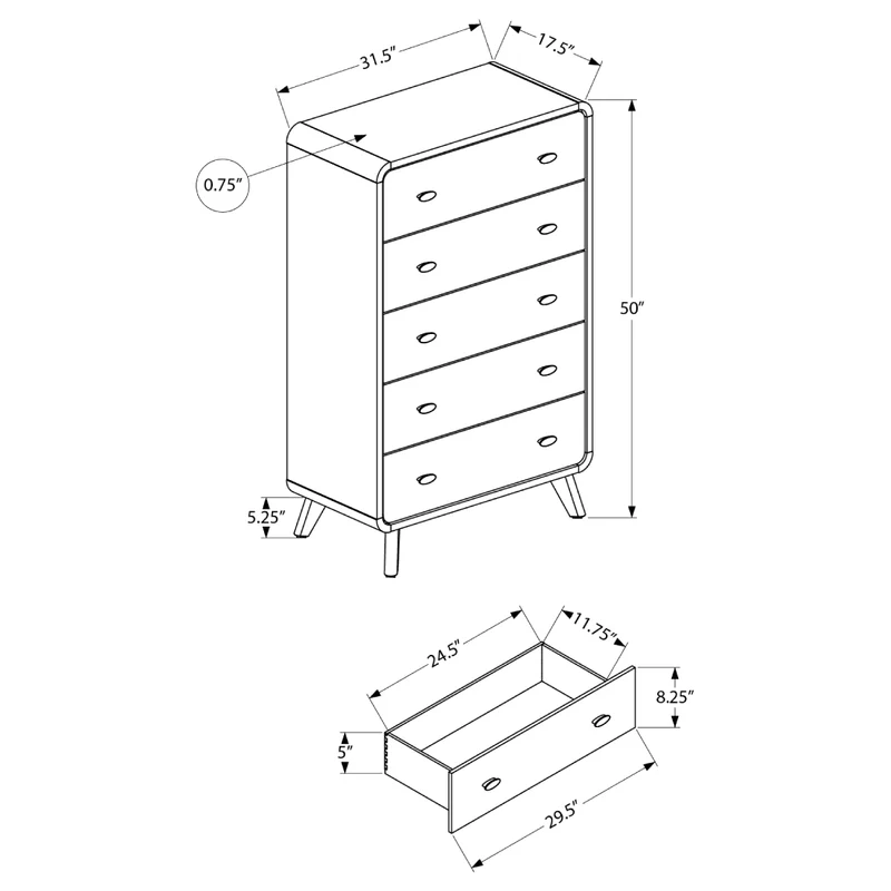 Commode à 5 tiroirs en bois/MDF brun noyer - I 5234