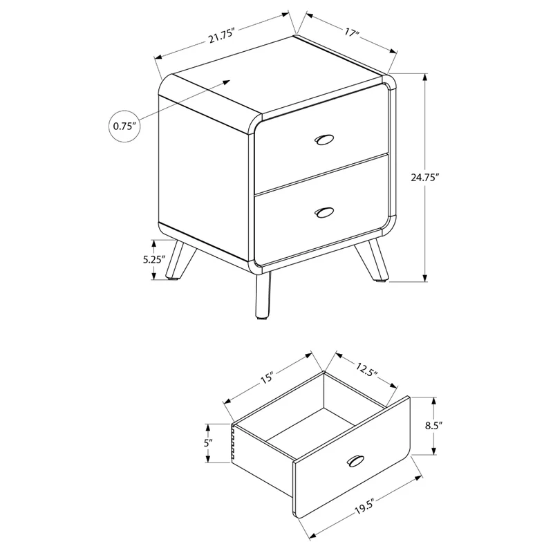 Table de chevet à 2 tiroirs en bois/MDF brun noyer - I 5233