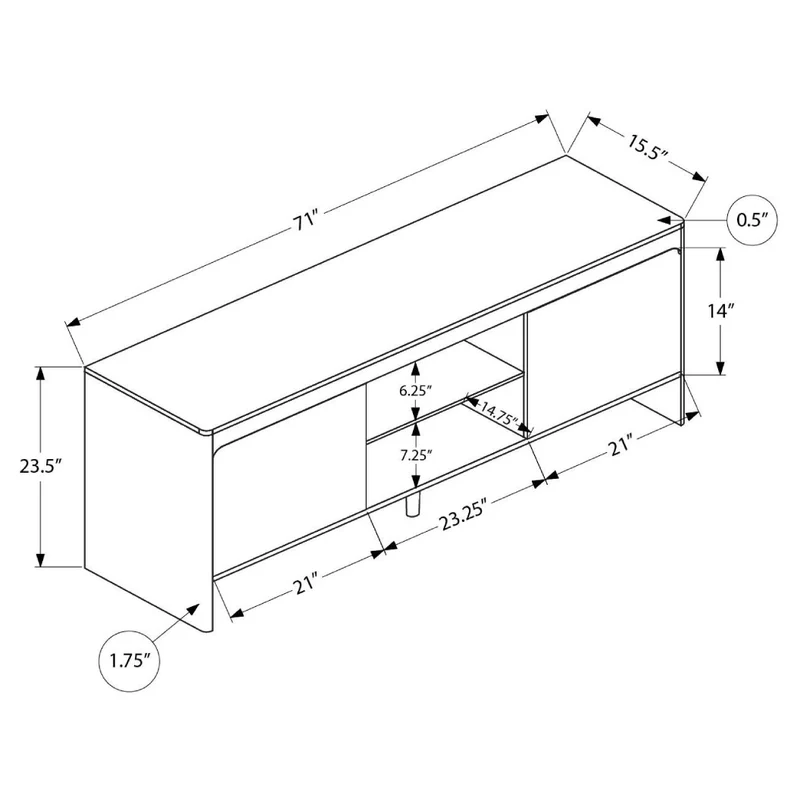 Meuble de télévision en bois/MDF noyer foncé avec 2 portes - I 2833
