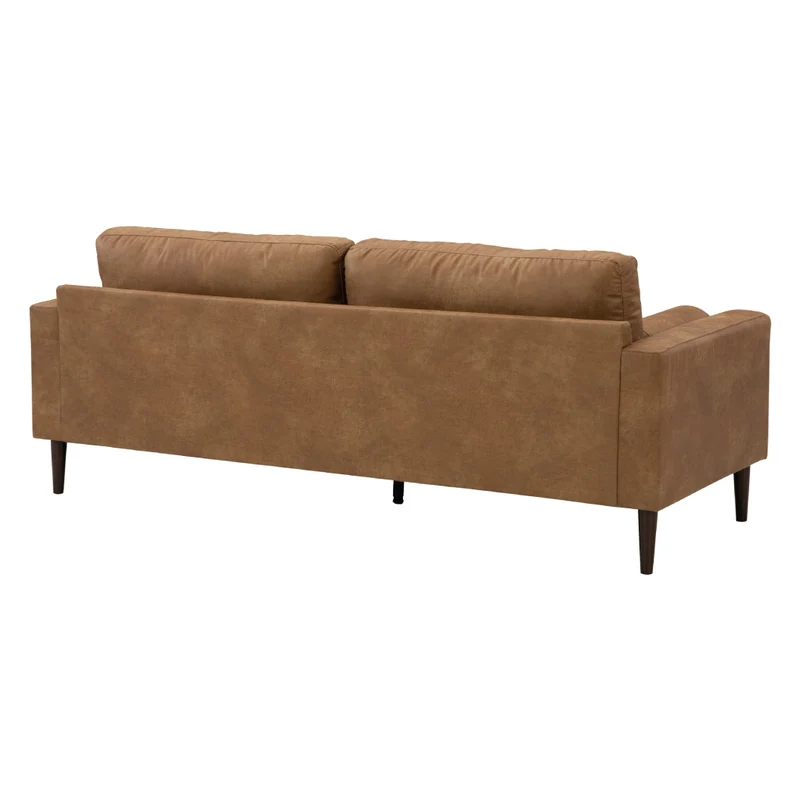 Sofa condo aspect cuir brun caramel avec coussins - Telora