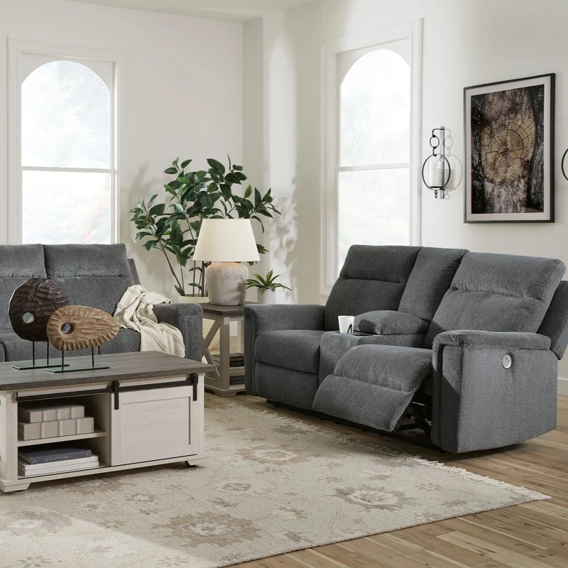 Causeuse inclinable motorisée en tissu avec console - Barnsana