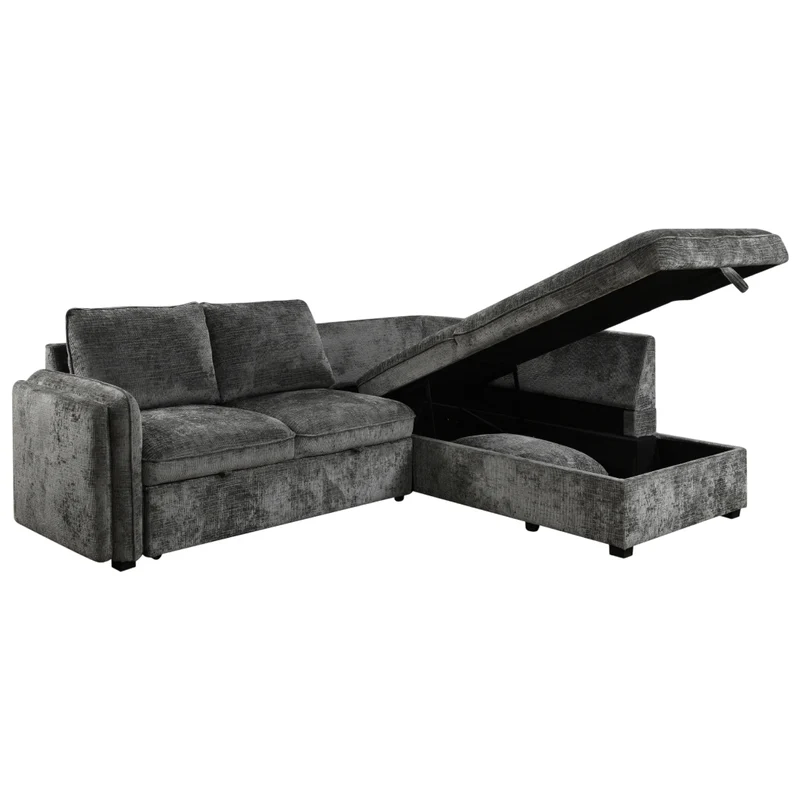 Sectionnel-lit en tissu gris avec rangement - Lansing