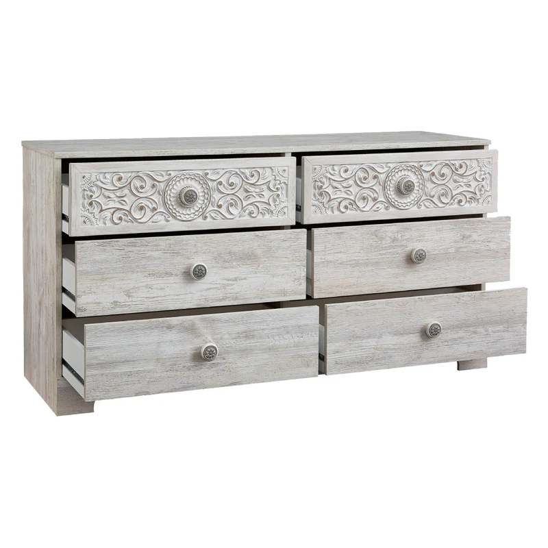 Bureau à 6 tiroirs en bois/MDF blanc usé - Paxberry