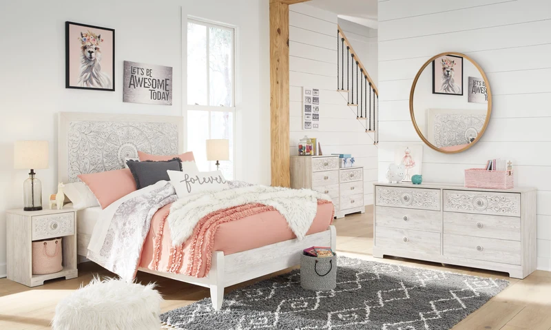 Bureau à 6 tiroirs en bois/MDF blanc usé - Paxberry