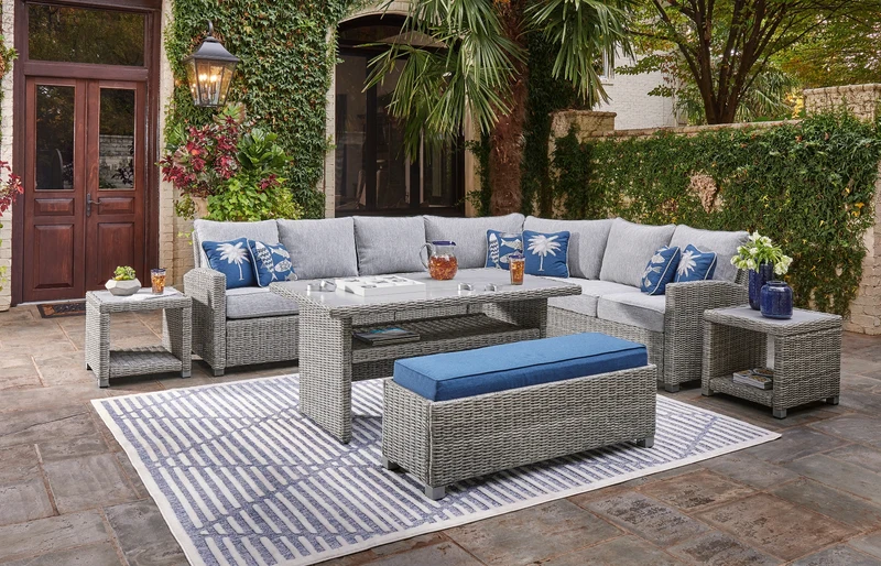 Ensemble de 2 causeuses extérieures en tissu Nuvella et en osier gris pâle avec coussins - Naples Beach