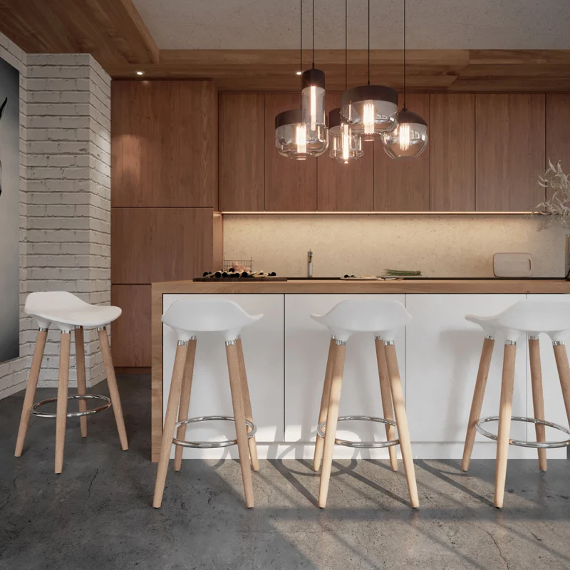 Ensemble de 2 tabourets de bar en ABS moulé blanc et bois naturel - Trex