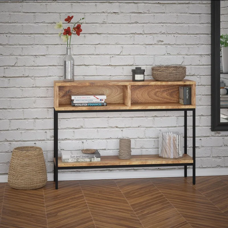 Table console en bois de manguier et métal noir - Ojas