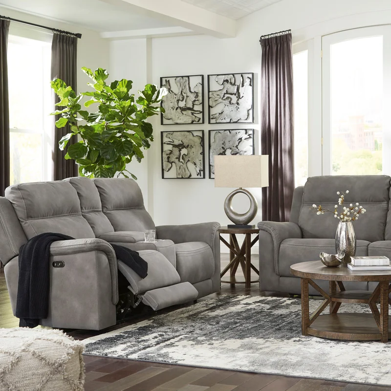 Causeuse inclinable motorisée zéro gravité en tissu gris avec console - Next-Gen Durapella