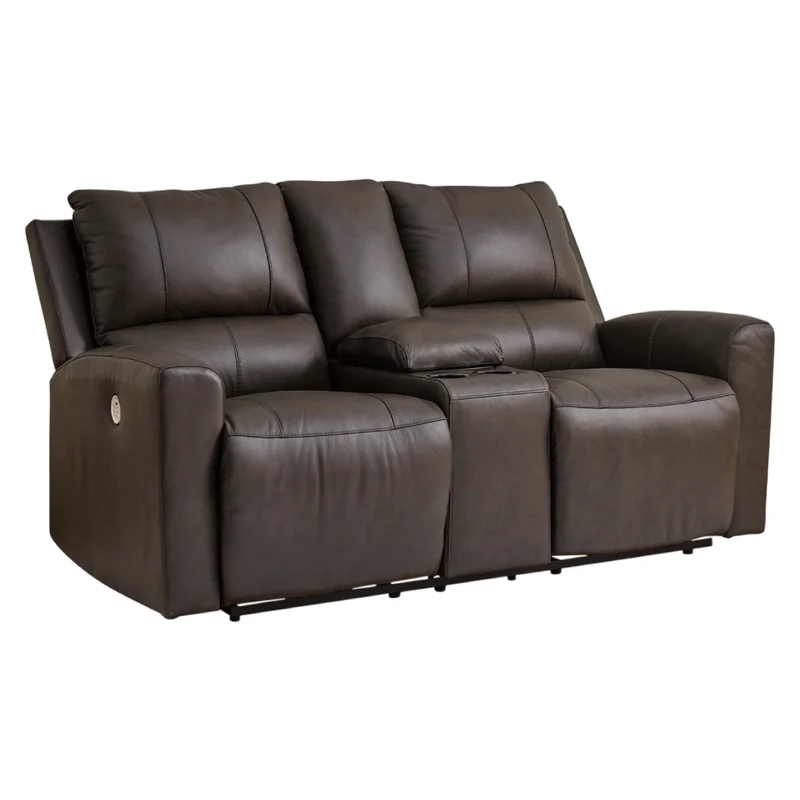 Causeuse inclinable motorisée en cuir gris foncé avec console - Boxmere