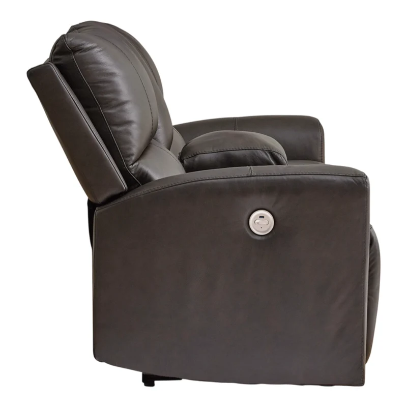 Causeuse inclinable motorisée en cuir gris foncé avec console - Boxmere