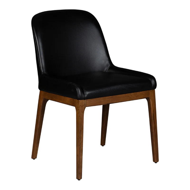 Chaise de salle à manger rembourrée en cuir et bois de chêne teinte noyer - Ann