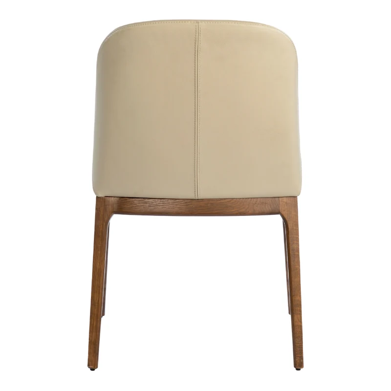 Chaise de salle à manger rembourrée en cuir et bois de chêne teinte noyer - Ann