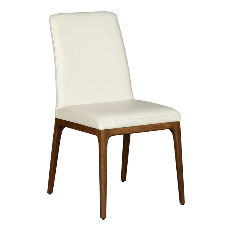 Chaise de salle à manger rembourrée en cuir et bois de chêne teint noyer - Lucia