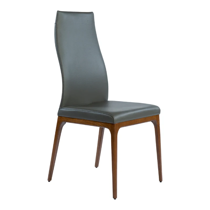 Chaise de salle à manger rembourrée en cuir et bois de chêne teinte noyer - Amy