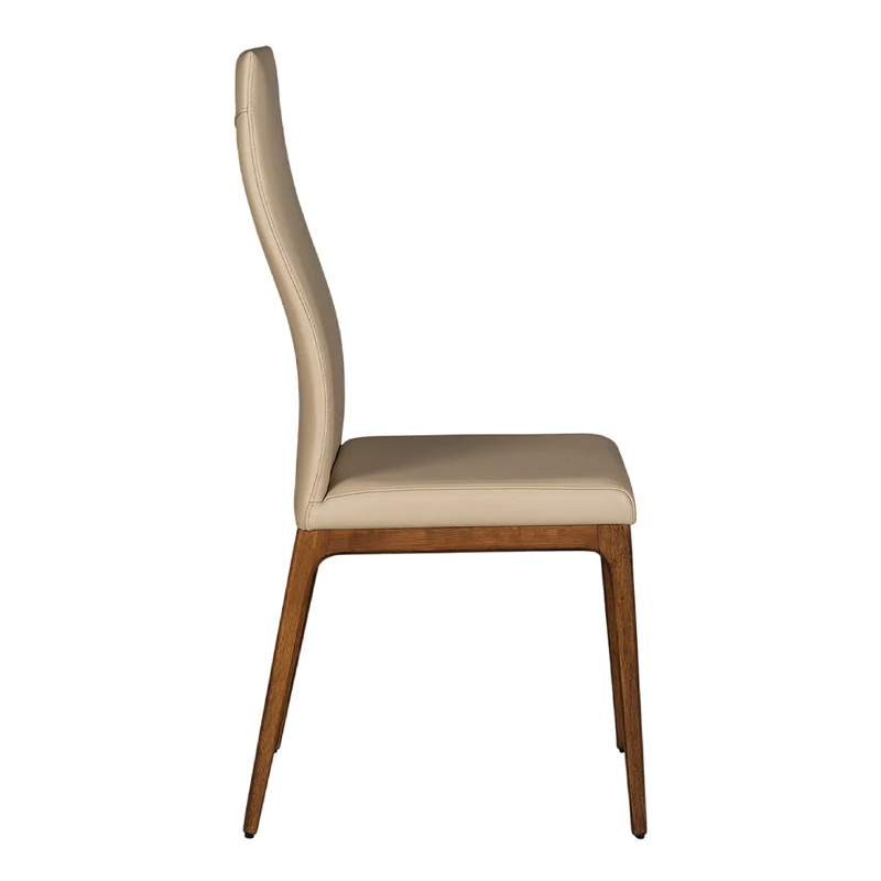 Chaise de salle à manger rembourrée en cuir et bois de chêne teinte noyer - Amy
