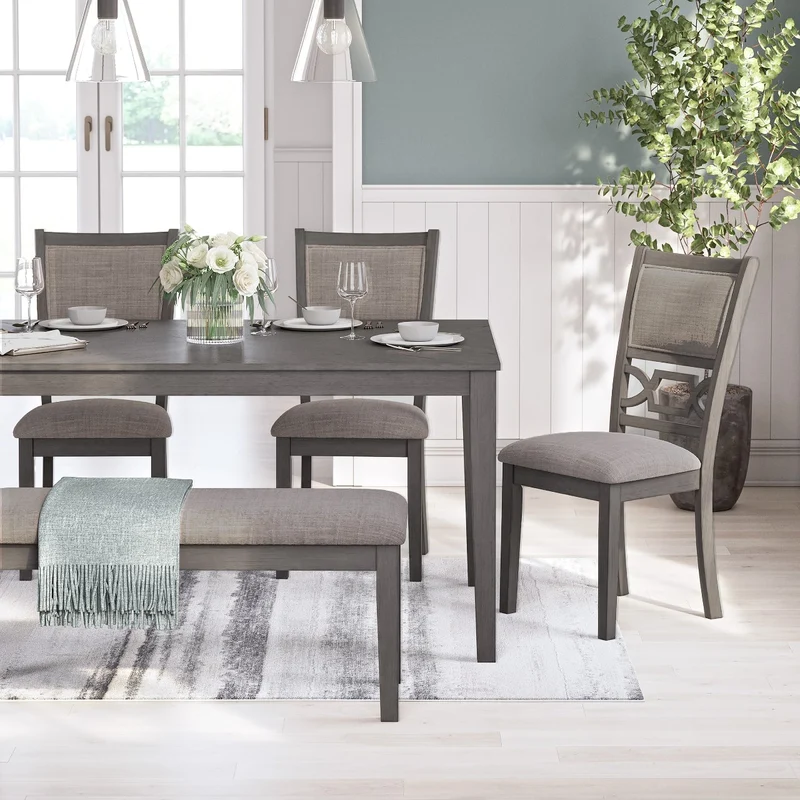 Ensemble de table à manger avec 4 chaises et 1 banc rembourrés - Wrenning