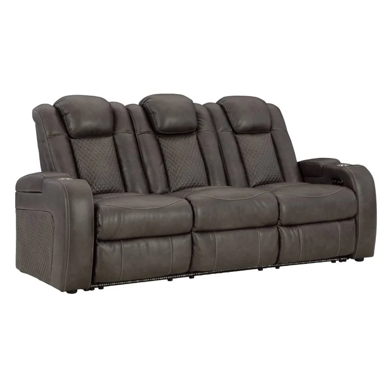 Sofa inclinable motorisé aspect cuir gris foncé avec table centrale rabattable - Mountainous