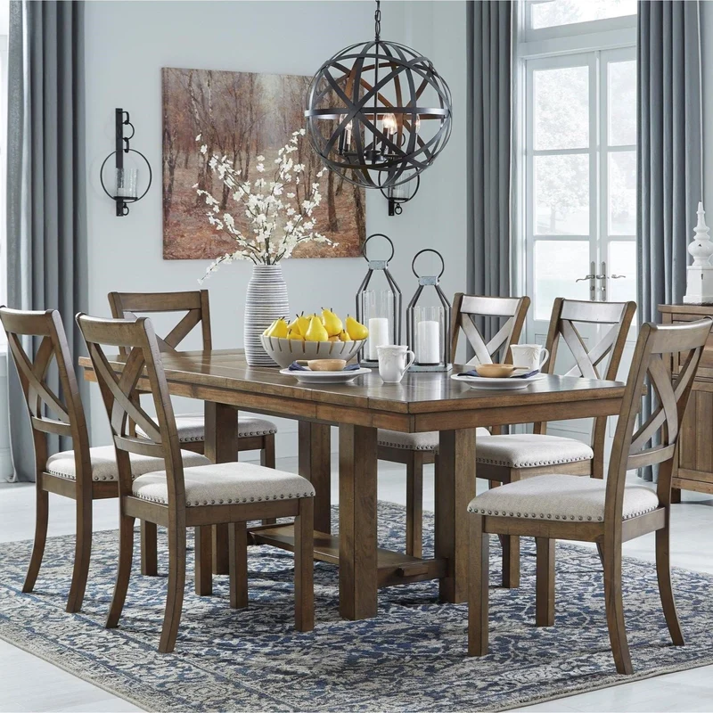 Ensemble de salle à manger avec 6 chaises d'une assise rembourrée - Moriville