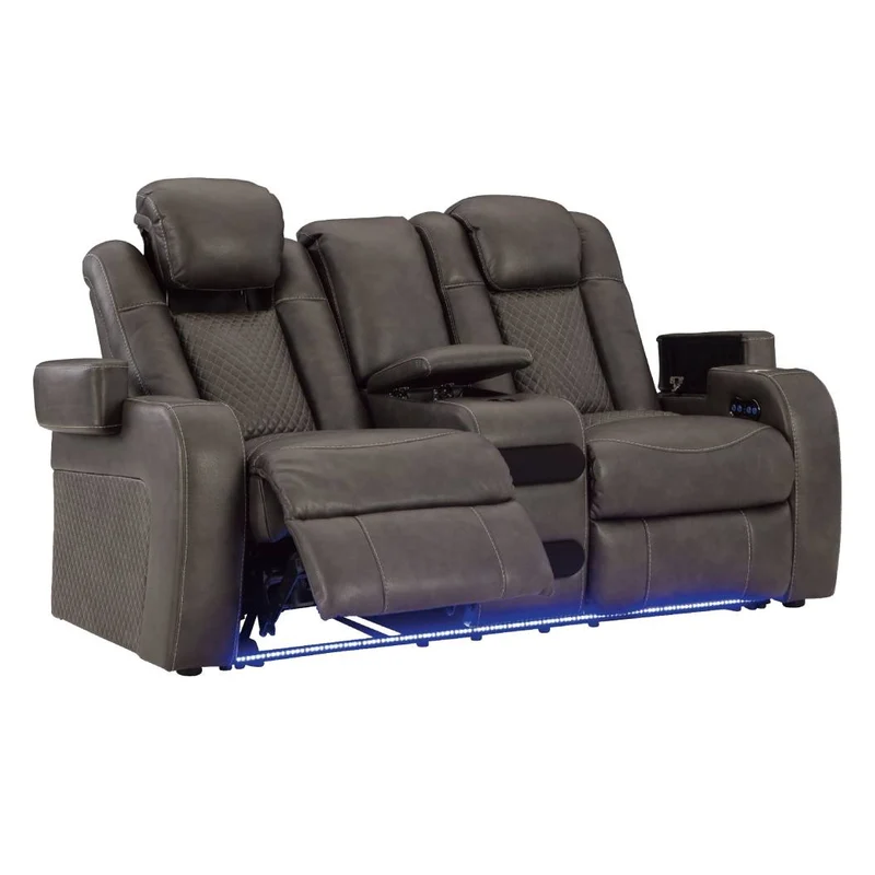 Causeuse inclinable motorisée aspect cuir gris foncé avec console - Mountainous