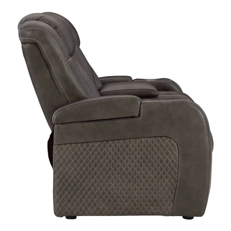 Causeuse inclinable motorisée aspect cuir gris foncé avec console - Mountainous
