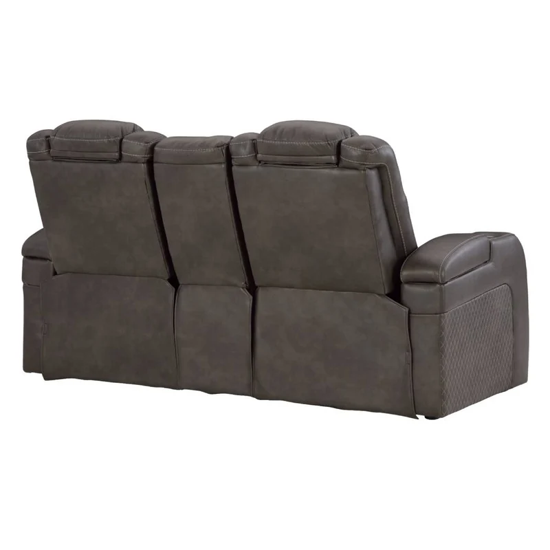 Causeuse inclinable motorisée aspect cuir gris foncé avec console - Mountainous