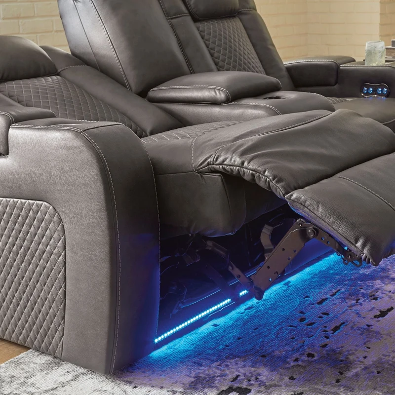 Causeuse inclinable motorisée aspect cuir gris foncé avec console - Mountainous
