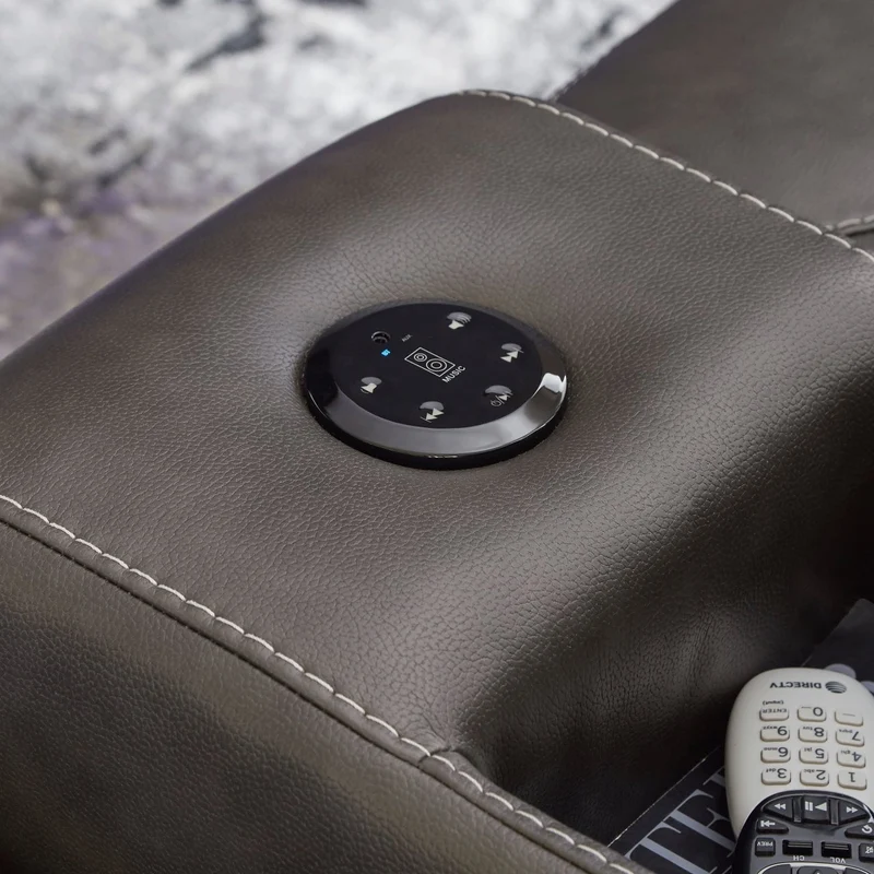 Causeuse inclinable motorisée aspect cuir gris foncé avec console - Mountainous