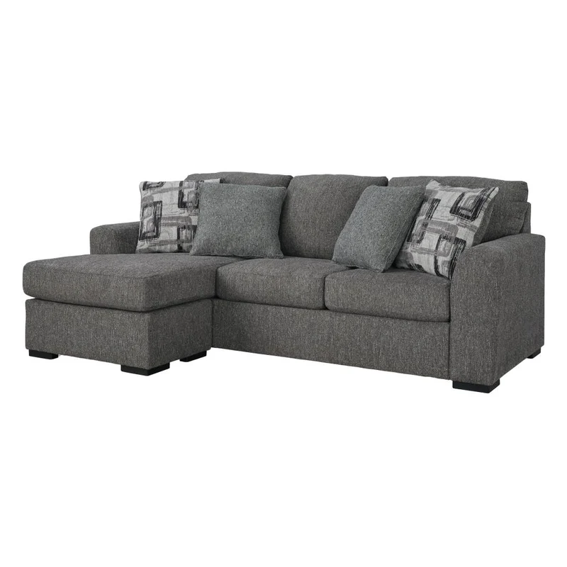 Sofa en tissu gris étain avec chaise longue & coussins - Gardiner