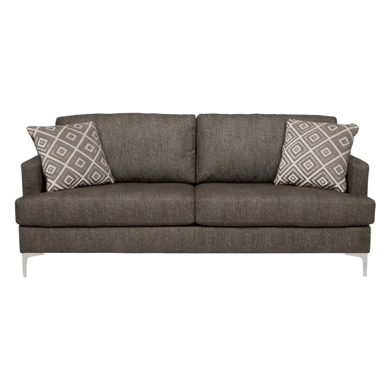 Sofa condo en tissu brun grisâtre avec coussins - Arcola