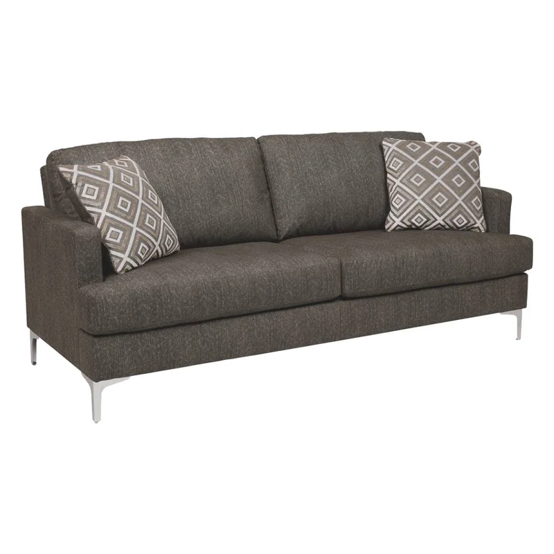 Sofa condo en tissu brun grisâtre avec coussins - Arcola