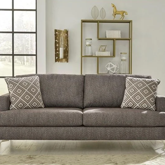 Sofa condo en tissu brun grisâtre avec coussins - Arcola