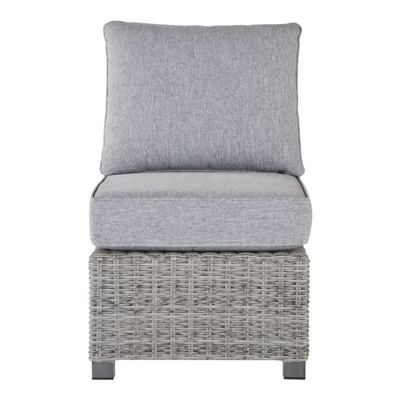 Fauteuil sans accoudoir extérieur en tissu Nuvella et en osier gris pâle - Naples Beach