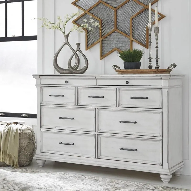 Bureau à 9 tiroirs en bois/placage blanc - Kanwyn