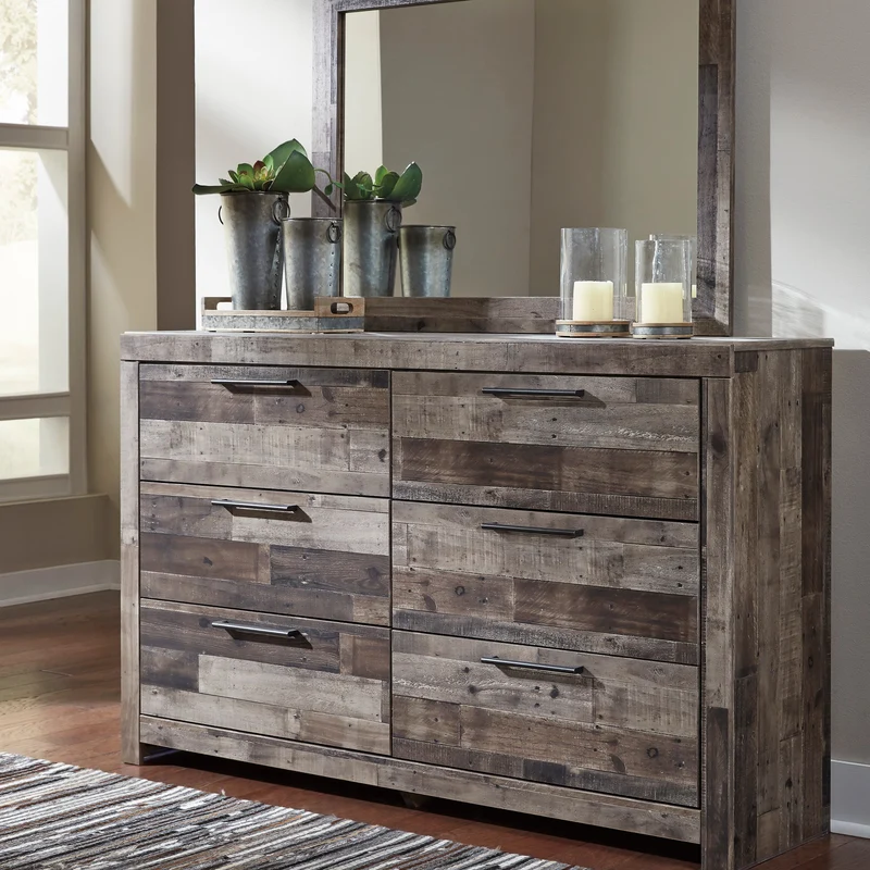 Bureau à 6 tiroirs en bois/placage multi gris - Derekson