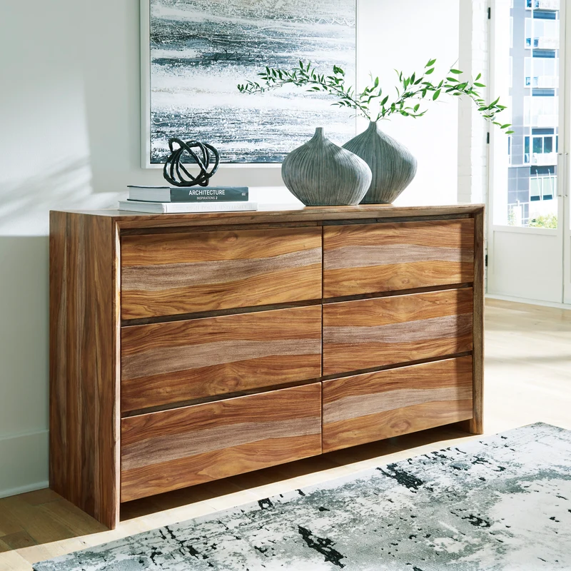 Bureau à 6 tiroirs en bois/MDF brun naturel - Dressonni