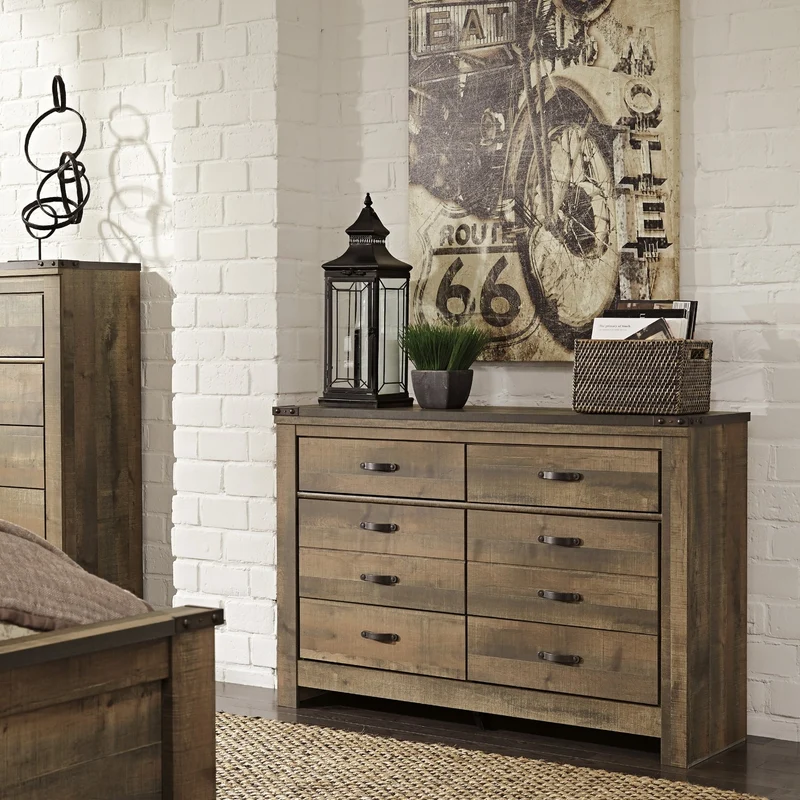 Bureau à 6 tiroirs en bois/placage brun - Trinell